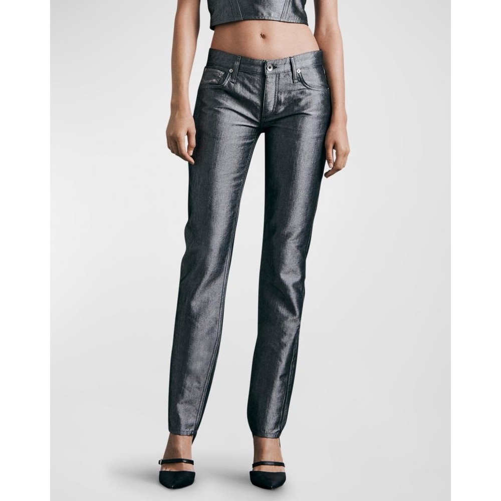 Rag & Bone Piper Shine Low-Rise Straight Metallic Silver Pants 30 WCW22F7020EP20